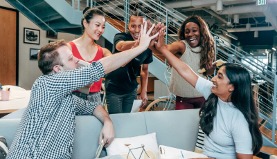 group of people high-fiving