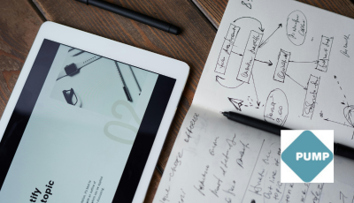 Tablet and calculations with PUMP logo