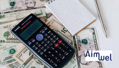 Calculator on cash with Aimwel logo